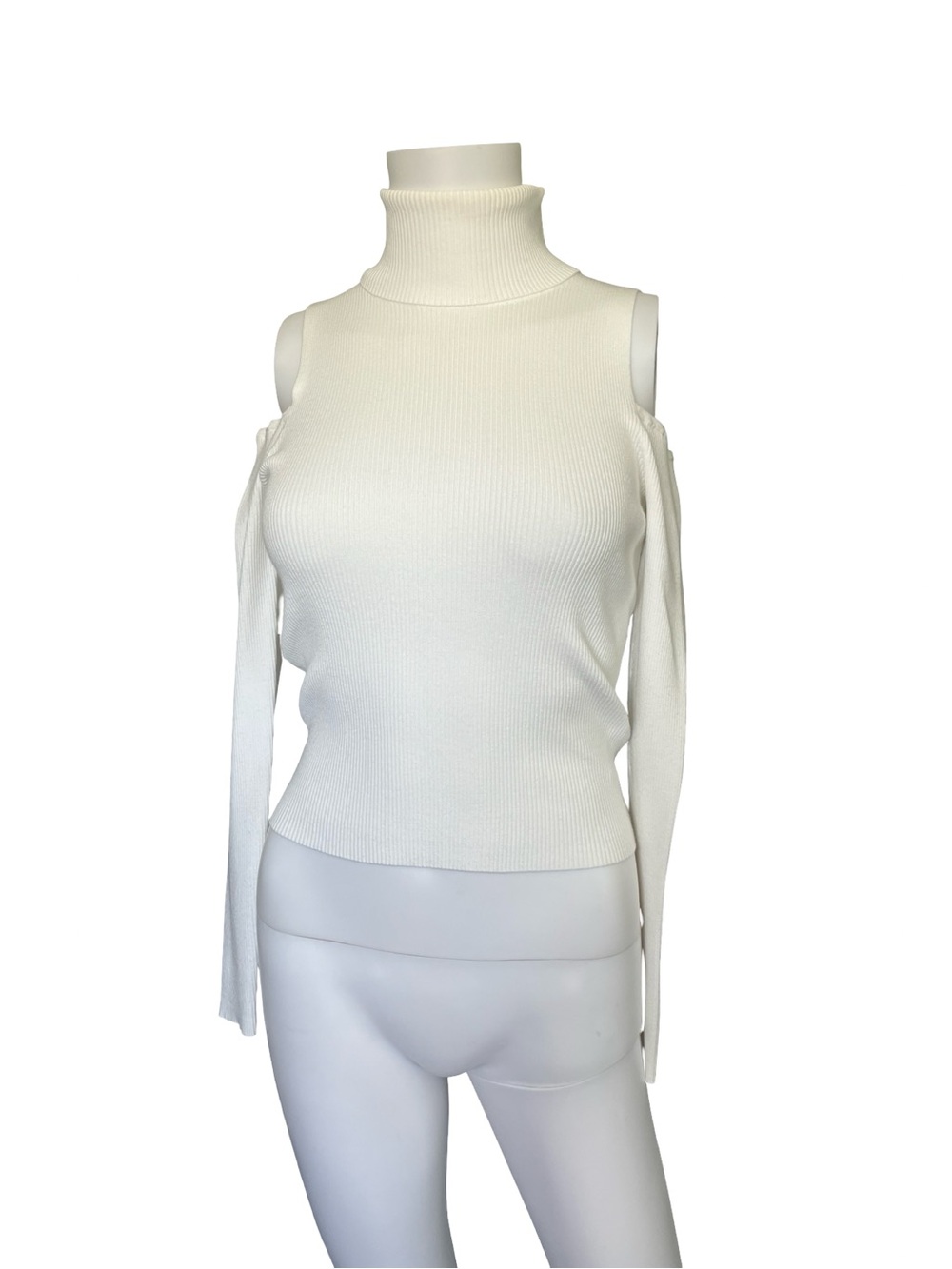 A. L. C. White Turtleneck Sweater Ribbed Knit Cold Shoulder Cropped Size Small